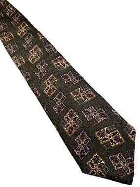 Vintage Parisian Signature 100% Silk Necktie Olive Burgundy Handmade Italy